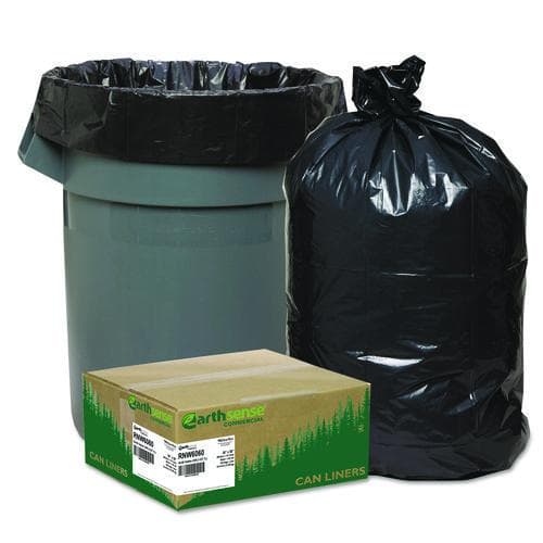 Recycled Can Liners, 55-60gal, 1.65mil, 38 x 58, Black, 100/Carton