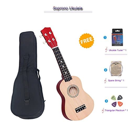 21"Soprano Ukulele with a Carrying Bag and a Digital Tunner, Colorful Designed for Beginner, Kids, Students (Nature Wood)