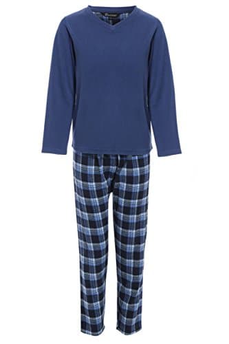 SST UK Buccini Boys Super Soft Luxury Lounge Set Top 100% Polyester Micro Fleece,Pants 100% Cotton Sizes 7-8, 9-10, 11-10, 11-12, 13, Grey Top Checked Bottoms (Denim, 11/12)