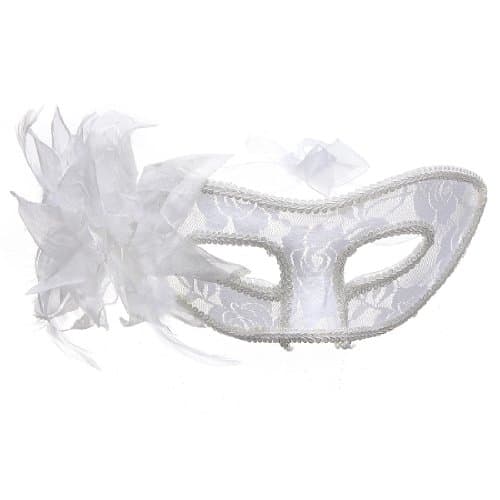 White Venetian Feather Lace Flower Eye Mask Masquerade Ball Costume Party Fancy Dress