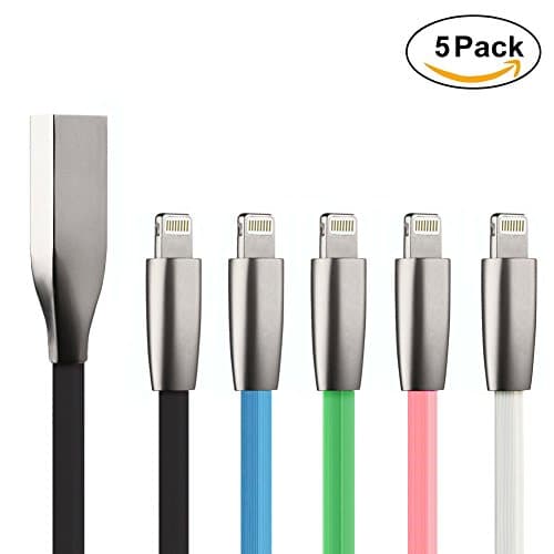 Lightning Cable, Pasway [5 Pack] 1M Zinc Alloy Tangle-Free 8 Pin Apple Charging Charger &amp; Sync Cable, 2.1A Lightning to USB Cable for iPhone X / 8 / 8 Plus / 7 / 7 Plus / 6 / 6 Plus / 5S / iPad (1M)