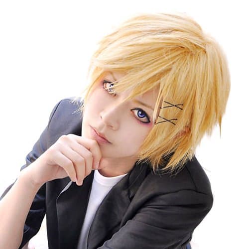 CaseEden (Case Eden) song of * Prince-sama Sho Kurusu Black Butler Finian Inu X Boku SS Wataritanuki Manjisato Kuroko's Basketball Kise Ryota Cosplay Wig short 35cm heat-resistant light gold blonde gold Gold & White Mel Choi wig net two sets ( black & skin color)
