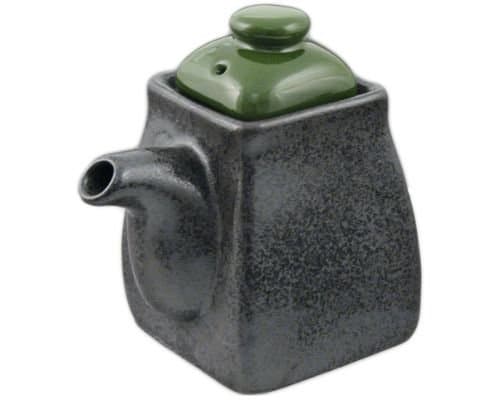 Traditional Japanese Ceramic Soy Sauce Shoyu Dispenser With Lid Capacity 8 fl. oz Made in Japan (Green Top)