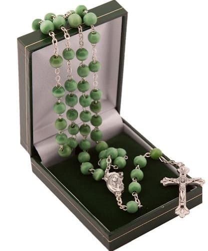Rosary Made by Hand Rosaries. Strong Beads.Hand made Beads. Green Beads in a Gift Case.