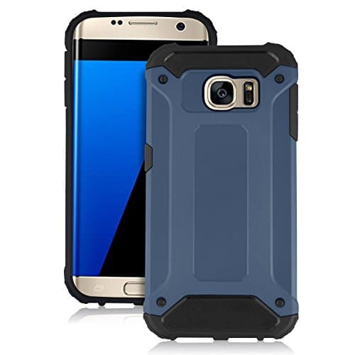 HAOKE BOSS Case Hybrid Durable Shield TPU+PC Shockproof Back Cover for Samsung Galaxy S7 Edge Only (Black Blue)