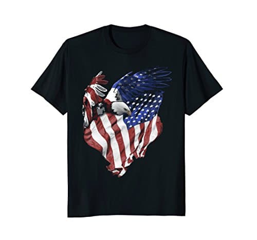Mens American Flag and Bald Eagle Patriotic T-Shirt XL Black