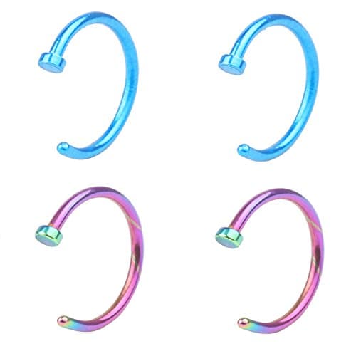 RJ Surgical Stainless Unisex 18G Nose Rings Hoop Nose Piercing Body Jewelry 8mm 4-6pcs