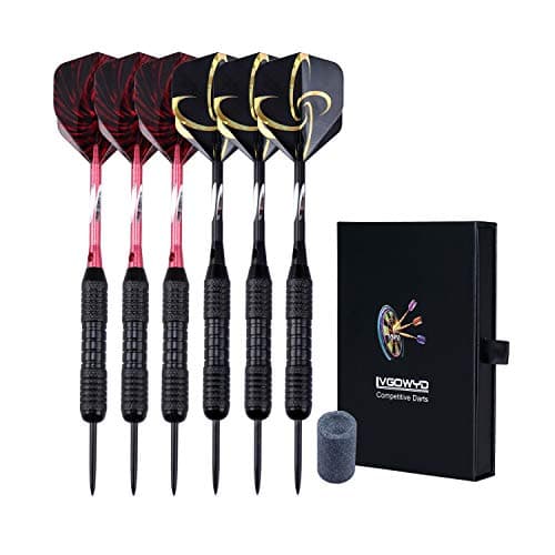 Lvgowyd 6 Pack Steel Tip Darts Set 23/24/26 Grams - Professional Metal Darts Tips with Aluminum Shafts Flights + Dart Sharpener + Dart Case