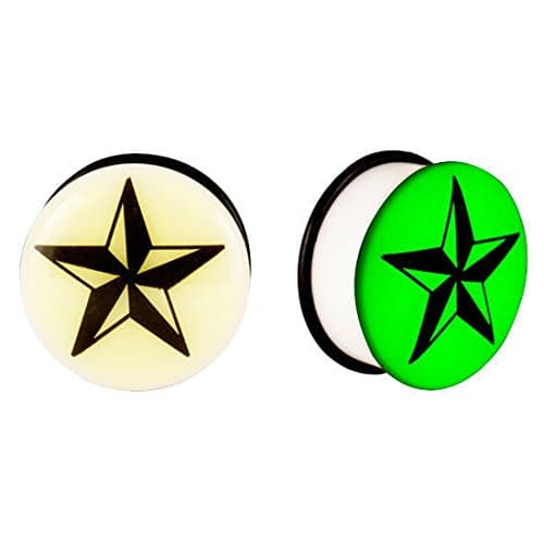 MangGaStore Acrylic GLOW IN THE DARK Skull Single Flared Plugs Ear Earlet Black 25MM 1" Set 67