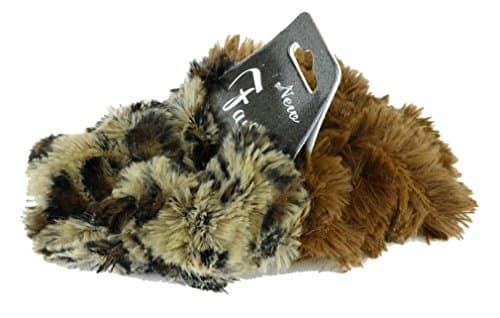 2 Piece Fuzzy Furry Artificial Leopard Faux Fur Hair Band Hair Holder Wristband - F