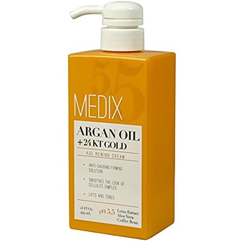 Medix 5.5 Argan Oil Cream with 24kt Gold. Anti-sagging firming cream to reduce the look wrinkles, cellulite, and blemishes. 15oz Vegan Cruelty-Free