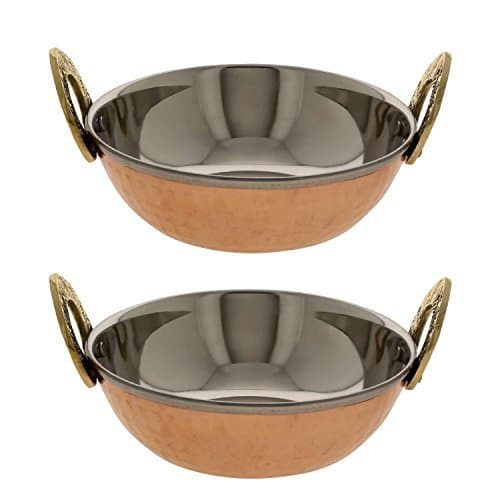 AVS STORE Serving Bowl Copper and Steel Karahi Indian Food Serveware Set of 2 by AVS STORES