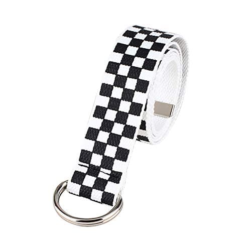 SoftmusicCasual Men Women Checkerboard Canvas D Ring Belt Plaid Waist Strap Waistband Clothing Accessories Black