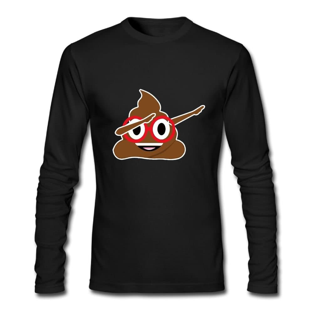 Funny Dabbing Poop Emoji With Red Glasses Athletic Men's Basic Cotton Long-Sleeve T-Shirt