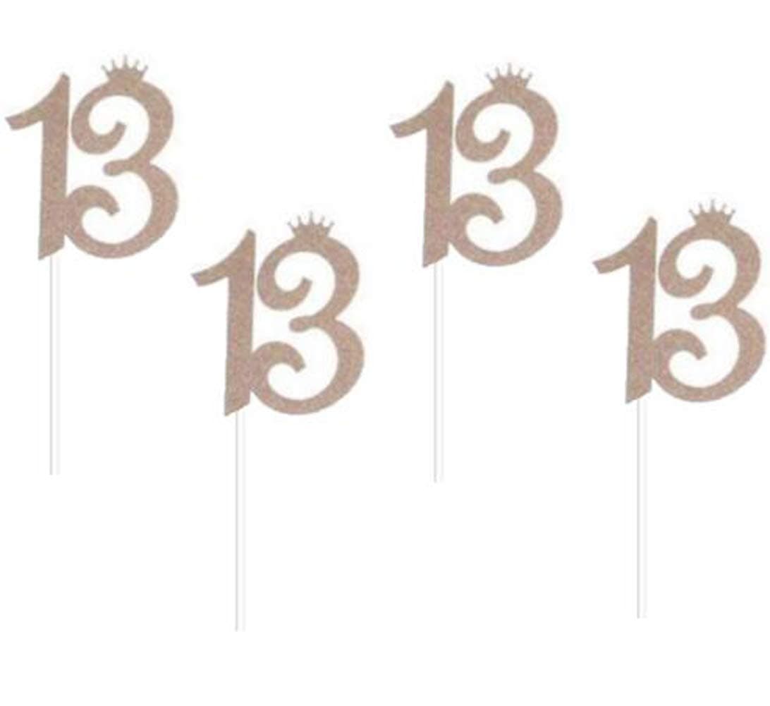 24 Pack of Glitter Rose Gold Number"13" Cupcake Toppers 13th Birthday Party Cupcake Toppers