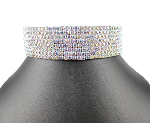 8-ROW AB WHITE AUSTRIAN CRYSTAL RHINESTONE CHOKER NECKLACE PARTY WEDDING N077AB (8 Row AB White)