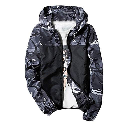 Men's Casual Raincoat Plus Size Camouflage Waterproof Windproof Hooded Jacket Coat Overcoat