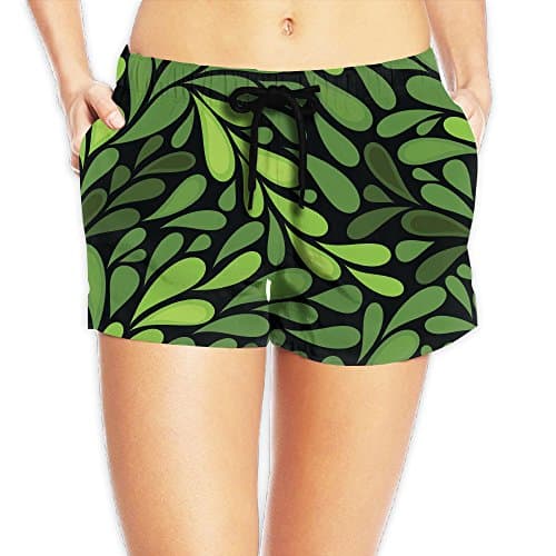 Hemb Women's Green Nature Leaves Beach Shorts Elastic Waist Hot Pants Swimming Trunks