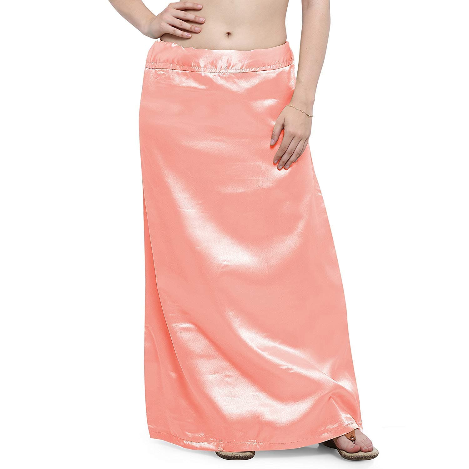 GirlsNCurls Women's Satin Saree Petticoat/Underskirt (Peach; Free Size)
