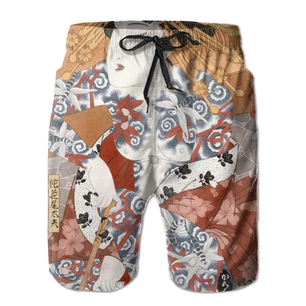 xiangwangdeli Beachs Japanese Geisha Casual Ventilation Men Board Shorts Jogging Swim Trunks