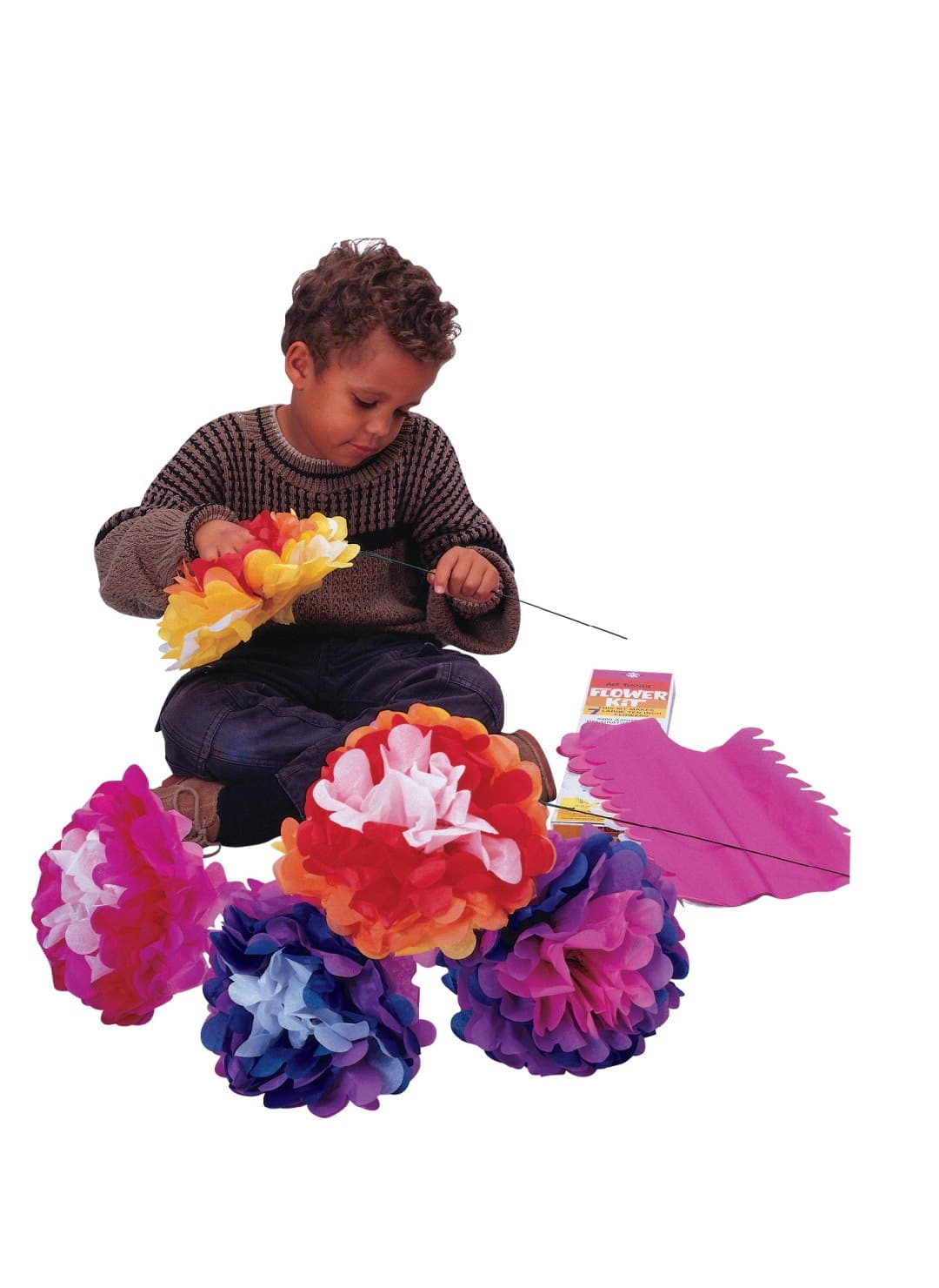 KolorFast® 0059600 - TISSUE PAPER FLOWER KIT, 10", 7 PER KIT, ASSORTED COLORS