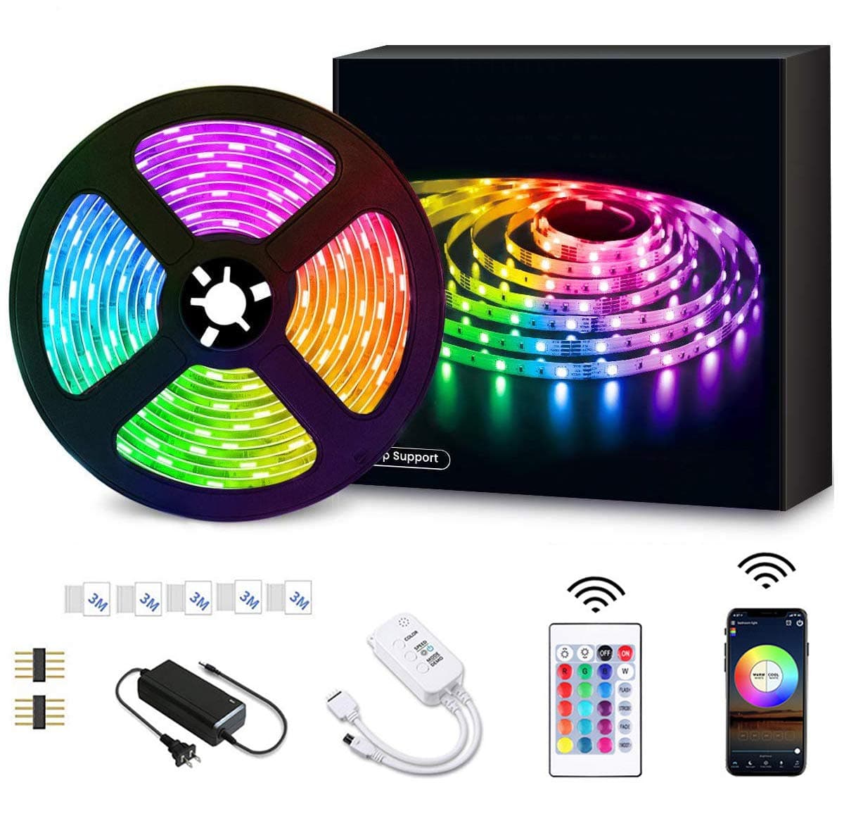 LED Strip Lights, AUSPICE Color Changing Rope Lights 16.4ft RGB 300LEDs with Flexible Strip Light, IP65, IR Remote Controller and APP Control for Bedroom, Kitchen, Step Stair, Party, Home Decoration