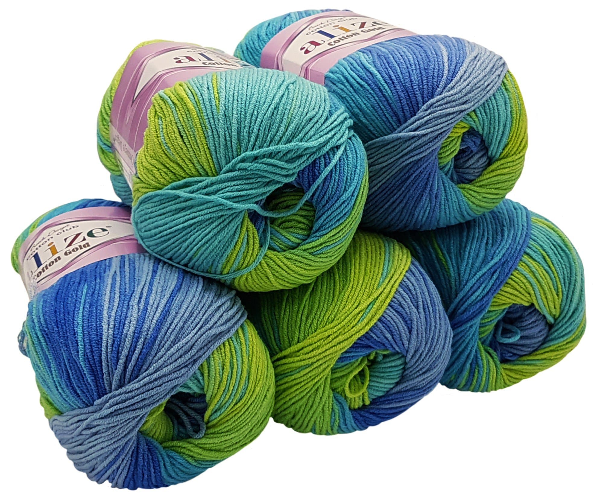 Alize Cotton gold wool 5 x 100 gram multicolored (gradient), 500 total grams (17,63 oz) knitting yarn 55% Bamboo natural 1805 yds (1650 meters) (blue mint green 4146)