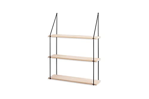 LIFA LIVING 3 Tier Wall Shelf Unit, Floating Shelves for Kitchen Bedroom Living Room, Wooden & Black Metal, Decorative Vintage Hanging Shelf, Different Sizes