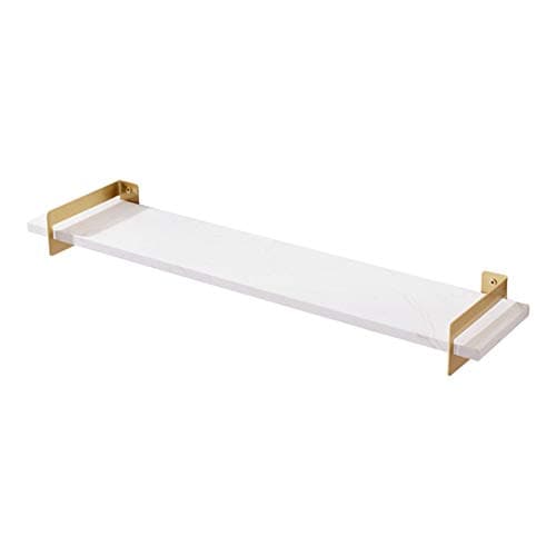 Admir Modern Floating Shelves Brass Bracket, Marble Wall Shelf Gold Metal Hardware Bathroom Shelf Organizer Wall Mounted-White 60x19cm(24x7inch)