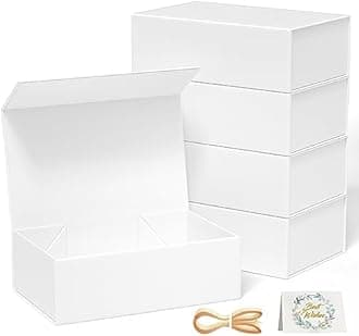 RYDDOY 5 Pack White Gift Box, 12x6x4'' Gift box for Presents with Lids Magnetic Closure Rectangle Collapsible for Bridesmaid Proposal Box, Wedding, Christmas, Halloween, Birthday Gift Packging