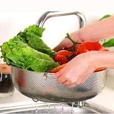 Ladila Multipurpose Stainless Steel Colander Strainer Drainer with Handle for Rice Fruits Vegetable Noodles Pasta Beans Grains Washing Filter Basket for Kitchen Bowl Storing and Straining Purpose