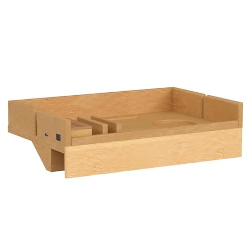 House Your Home Bamboo Bedside Shelf for Dorm, Fits Laptop, Books, and Drink, Removable Tray With USB Ports, Versatile Bunk Bed Accessory for Small Spaces & Loft