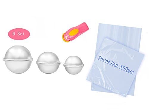 Yolito 12pcs DIY Metal Bath Bomb Mold 3 Size - 100 pcs Shrink Wrap Bags 6 x 6 Inch and A Mini Sealer for Crafting, Homemade DIY Soap
