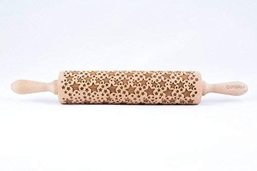 Rolling Pin Embossed with CLASSIC STARS Pattern for Baking Engraved Cookies Size Large 16.9 inch