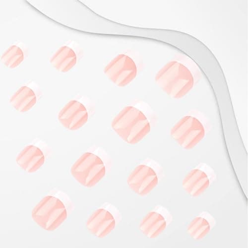 24 Pcs White French Tip Press on Nails Short Square Fake Nails White French Nail Tips Stick on Nails Full Cover False Nails with Glossy for Women Girls Nail Design Decoration Supplies