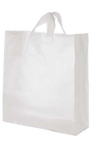 Count of 100 Jumbo Clear Frosted Plastic Shopping Bag 16â€ x 6â€ x 19â€