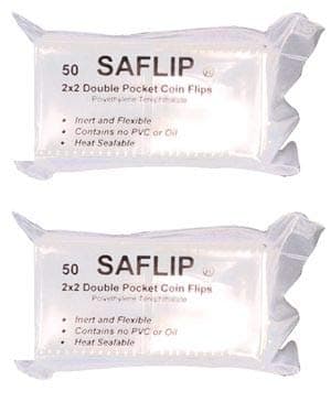 SAFLIP Double Pocket Safety Coin Flips (2" x 2", 100 Flips)