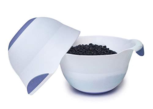 Honla 3 Quart Plastic Mixing Bowl,Set of 2,with Easy Grip Handle,Non Slip Bottom,Pour Spout,Measurement Marks,Flexible and Unbreakable,White,Blue