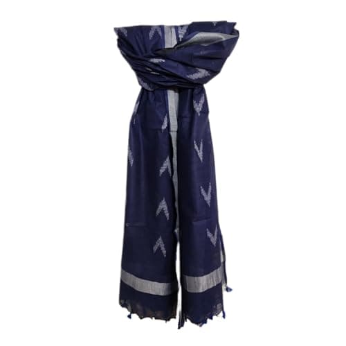 Women's Bhagalpuri Linen Cotton Blend Handloom Ikkat Dupatta with Zari Design, 2.25 Metres