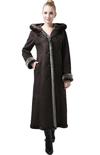 BGSD Women's Pauline Hooded Faux Shearling Maxi Walking Coat Chocolate Light Brown Medium