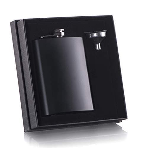 8 oz Black Flask with Stainless Steel Funnel for Liquor Whiskey for Men or Women