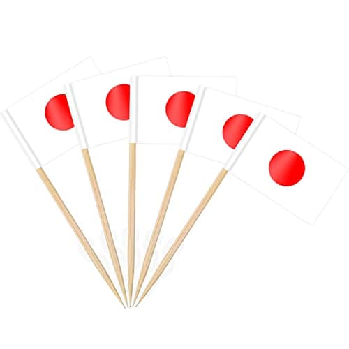 AhfuLife 100/200pcs Japan Toothpick Flags Cake Toppers, Japanese Cocktail Stick Flag for Sandwich Food Cupcake Toppers Tableware World Cup Party Supplies Pub Royal Event Decor (100 Pcs)