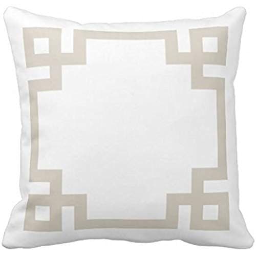 Linen Beige and White Greek Key Border Pillow Case 18" 18"