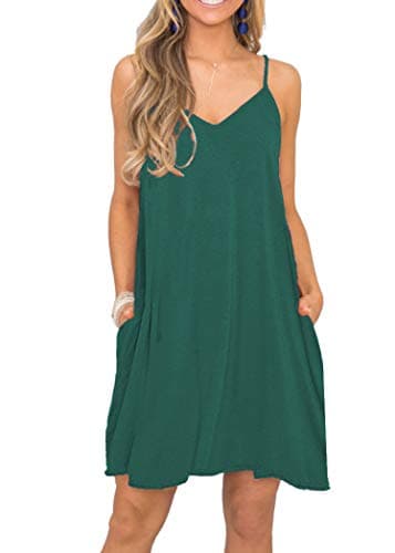 MISFAY Women's Summer Spaghetti Strap Casual Swing Tank Beach Cover Up Dress with Pockets