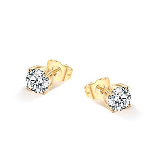 Yumay Round 9kt Gold Stud Earrings Made with Sparkling Cubic Zirconia for Women