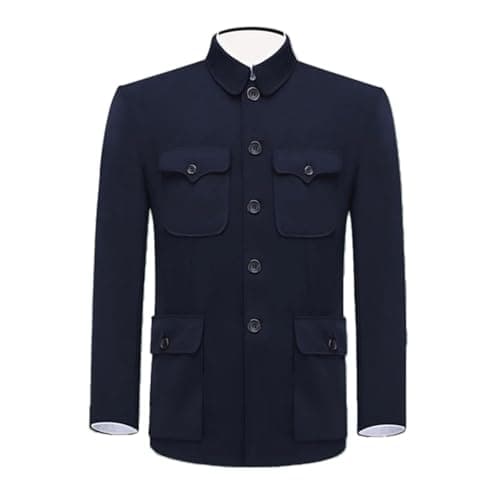 Men's Zhongshan China Style Jacket Solid Color Single Breasted Lapel Casual Long-Sleeved Coat
