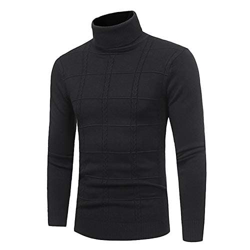 SUUGEN Men's Turtleneck Sweater Ribbed Slim Fit Knitted Pullover Relax Fit Knitwear (l, Black 2)