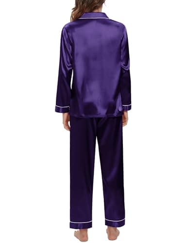 Women's Silk Satin Pajamas Set Long Sleeve Sleepwear Soft Pjs Set Two Piece Button Down Loungewear Pj Set