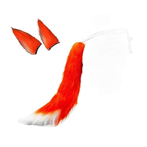 Plush Fox Tail and Ears Hair Clips Faux Fur Fluffy Tail Cosplay Dress Up Kits Accessories(22" Tail, Hair Clips)