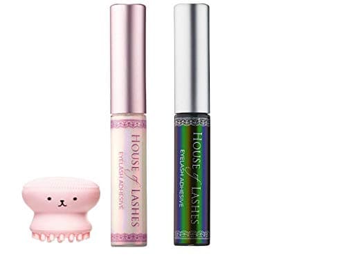 JH FoveamHouse of Lashes Glue Duo - DARK & CLEAR Lash Adhesive 2pk- Dries Dark & Clear, Latex-free, Cruelty-free product. One Of Each W/Bonus Face Scrub